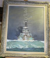 Lot 91 - δ CECIL WYND, AFTER CHARLES PEARS (BRITISH, 20TH CENTURY) - H.M.S. 'Revenge' coming out of a squall