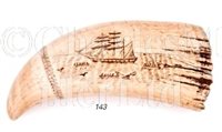 Lot 143 - Ø A 19TH-CENTURY SAILOR'S SCRIMSHAW-DECORATED WHALE'S TOOTH
