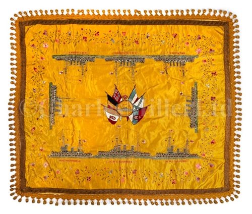 Lot 91 - A MALTESE EMBROIDERED SILK TABLECLOTH...