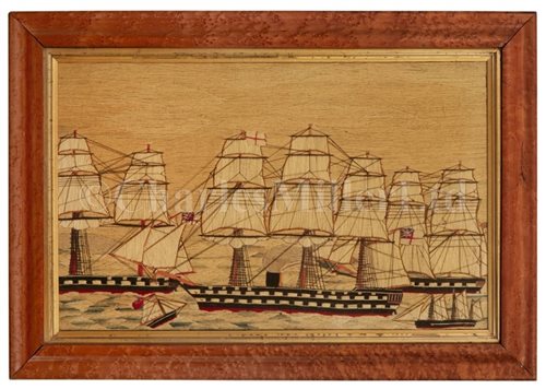 Lot 123 - A GOOD MID 19TH-CENTURY SAILOR'S WOOLWORK...