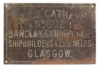 Lot 142 - AN HISTORICALLY INTERESTING ENGINE ROOM PLATE...