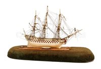 Lot 312 - AN EARLY 19TH-CENTURY NAPOLEONIC FRENCH PRISONER-OF-WAR BONE SHIP MODEL FOR AN 80-GUN SHIP