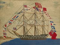 Lot 138 - A MID 19TH-CENTURY SAILOR'S WOOLWORK...