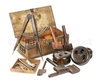 Lot 142 - Ø A WOODEN CHEST OF SAILMAKER'S TOOLS AND...
