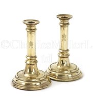 Lot 187 - A PAIR OF BRASS CANDLESTICKS, POSSIBLY FROM...