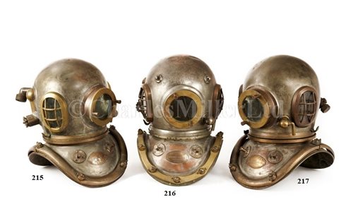 Lot 215 - A 12-BOLT COPPER AND BRASS DIVING HELMET BY...