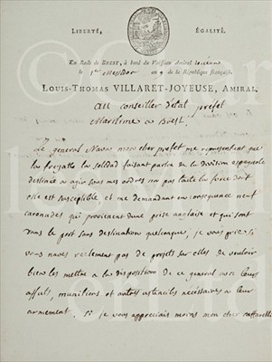 Lot 41 - AN AUTOGRAPH LETTER FROM ADMIRAL LOUIS-THOMAS...