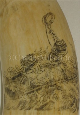 Lot 92 - A SCRIMSHAW-DECORATED WHALE'S TOOTH OF GRACE...