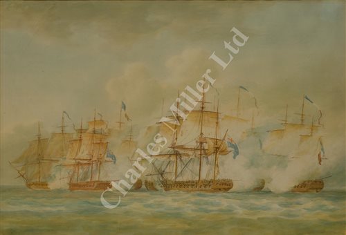 Lot 53 - ATTRIBUTED TO NICHOLAS POCOCK (BRITISH, 1740-1821): Capture of the 'Raison' & 'Prévoyant' by H.M.S Thetis & H.M.S. Hussar