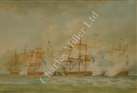 Lot 53 - ATTRIBUTED TO NICHOLAS POCOCK (BRITISH, 1740-1821): Capture of the 'Raison' & 'Prévoyant' by H.M.S Thetis & H.M.S. Hussar