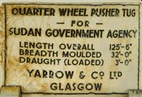 Lot 268 - A BUILDER'S MODEL FOR THE 'EL HILAL' CLASS QUARTER-WHEEL PUSHER TUGS BUILT FOR THE SUDANESE GOVERNMENT AGENCY BY YARROW & CO. LTD., GLASGOW, 1954