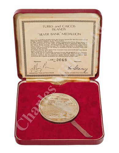 Lot 109 - A TURKS AND CAICOS ISLANDS 'SILVER BANK' RESTRIKE MEDALLION, 1971