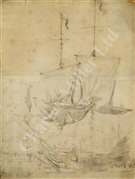 Lot 14 - FOLLOWER OF WILLIAM VAN DE VELDE (DUTCH, 17TH CENTURY); study of a warship