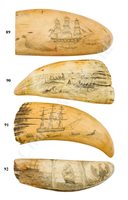 Lot 90 - Ø A 19TH CENTURY SAILORWORK SCRIMSHAW DECORATED WHALE'S TOOTH