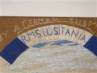 Lot 125 - AN UNUSUAL SET OF THREE WOOLWORKS DEPICTING THE SINKING OF THE LUSITANIA