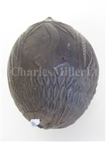 Lot 135 - Ø AN EARLY 19TH CENTURY SAILORWORK CARVED COCONUT, another miniature example and a cribbage board