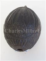 Lot 69 - AN EARLY 19TH CENTURY SAILORWORK CARVED COCONUT