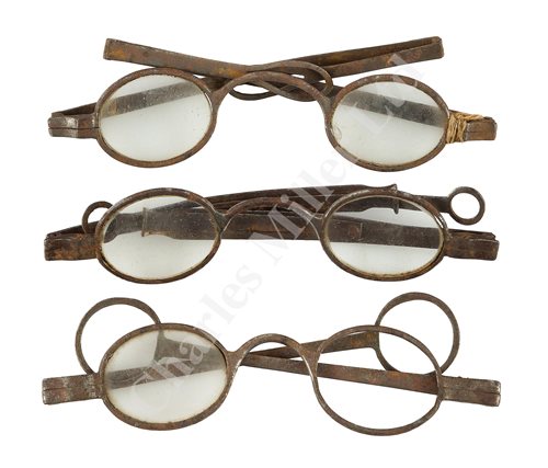 Lot 188 - A PAIR OF EARLY 19TH CENTURY DOUBLE FOLDING TINTED SILVER SPECTACLES; and two others