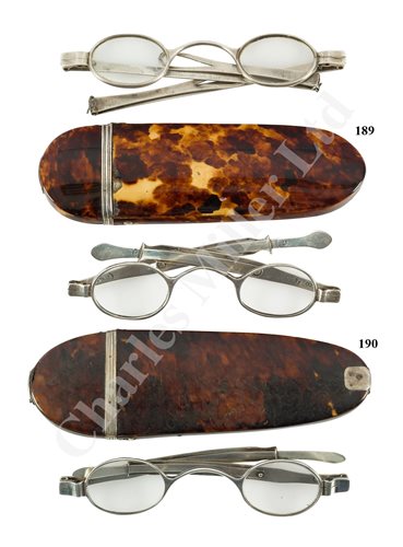 Lot 190 - A PAIR OF SILVER SPECTACLES, 1821-22; and another pair in tortoiseshell case