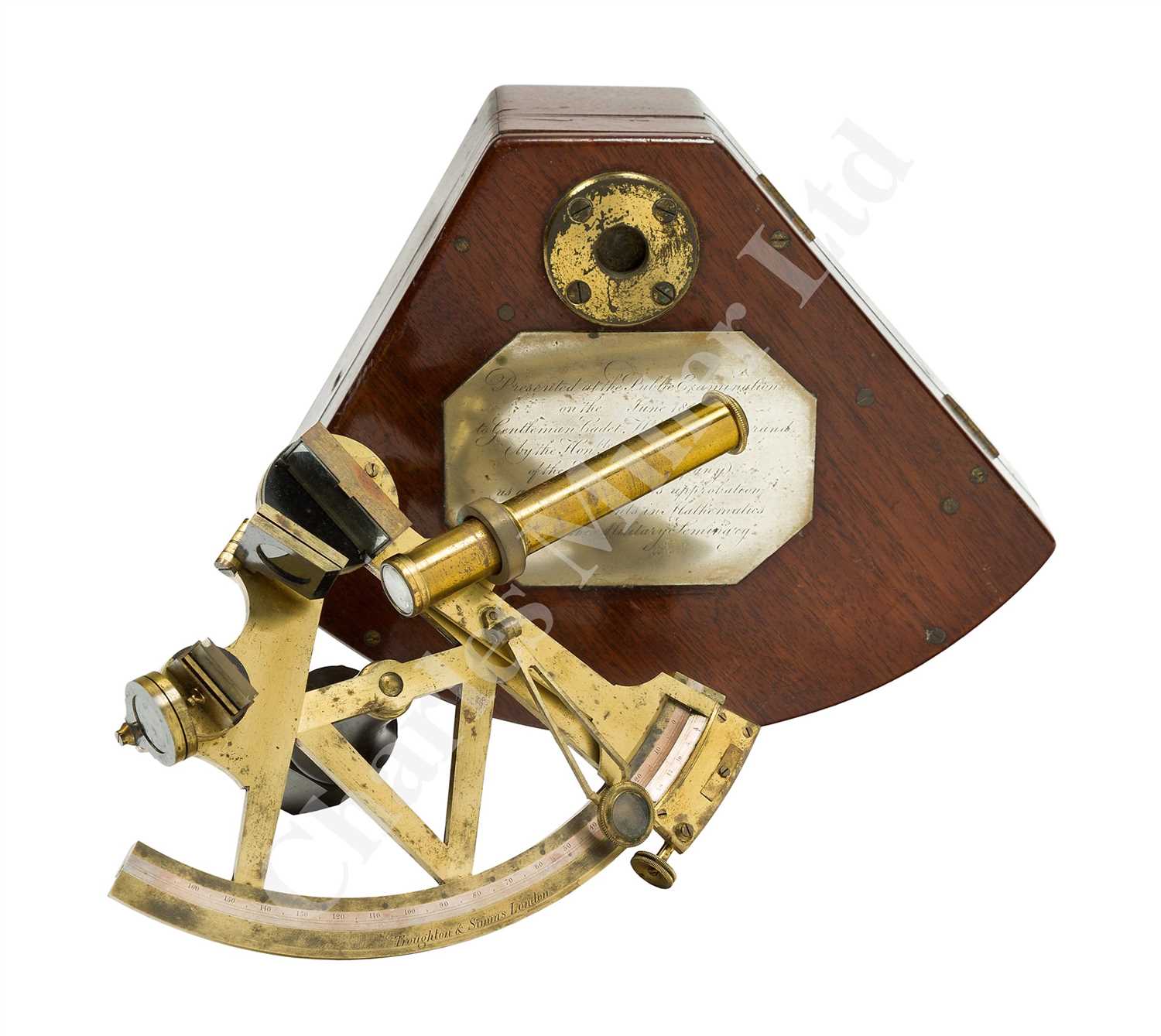 Lot 197 - A FINE 4IN. RADIUS SURVEYING SEXTANT BY TROUGHTON & SIMMS, PRESENTED TO GENTLEMAN CADET WILLIAM E. WARRAND BY THE EAST INDIA COMPANY, JUNE 1849