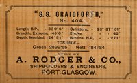 Lot 273 - THE BUILDER'S MIRROR-BACKED HALF-MODEL FOR THE GENERAL PURPOSE CARGO SHIP S.S. CRAIGFORTH, BUILT BY A. RODGER & CO. FOR THE CRAIG LINE, 1907