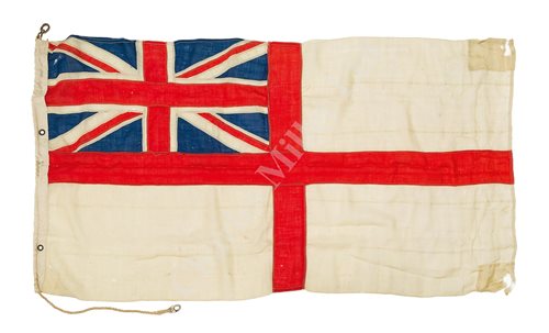 Lot 47 - ADMIRAL SIR HENRY BERTRAM PELLY'S WHITE NAVAL ENSIGN, BELIEVED TO HAVE BEEN FLOWN ABOARD H.M.S. TIGER DURING THE BATTLE OF JUTLAND, 31 MAY-1st JUNE, 1916