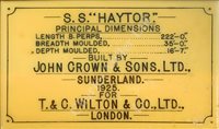 Lot 276 - A BUILDER'S MIRROR-BACK MODEL FOR THE S.S. 'HAYTOR', BUILT FOR T. & C. WILTON & CO. LTD, BY JOHN CROWN & SONS LTD, SUNDERLAND, 1925; and associated ephemera
