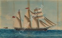Lot 13 - ANTONIO LUZZO (ITALIAN, 1855-1907) - The three-masted topsail schooner 'Gladstone'
