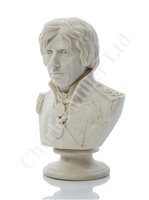 Lot 22 - A PARIANWARE BUST OF LORD NELSON BY JOSEPH PITTS, LONDON 1853; and a drawing of two-decker