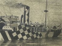 Lot 51 - ENGLISH, 20TH CENTURY SCHOOL: H.M.S. Q23 in dazzle camouflage;; with two others