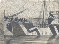 Lot 51 - ENGLISH, 20TH CENTURY SCHOOL: H.M.S. Q23 in dazzle camouflage;; with two others