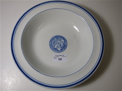 Lot 14 - BRITISH AFRICAN STEAM NAVIGATION CO. LTD: CHINA SOUP PLATE WITH COMPANY CREST, BY MINTON, CIRCA 1904
