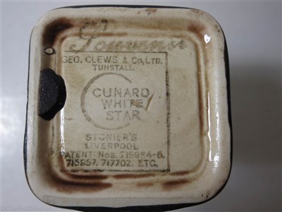 Lot 42 - CUNARD WHITE STAR: A THIRD CLASS BROWN GLAZE CHINA CUBE JUG BY CLEWS & CO. LTD. TUNSTALL, CIRCA 1935