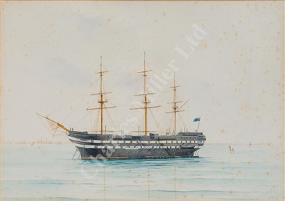 Lot 60 - W.H. BRICE (EARLY 20TH CENTURY) Study of a two-decker, possibly H.M.S. 'Neptune'