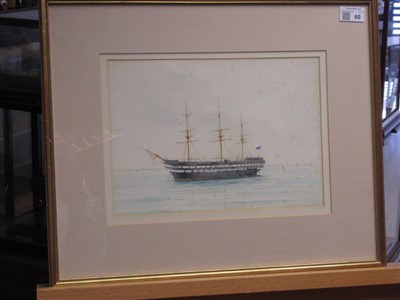 Lot 60 - W.H. BRICE (EARLY 20TH CENTURY) Study of a two-decker, possibly H.M.S. 'Neptune'