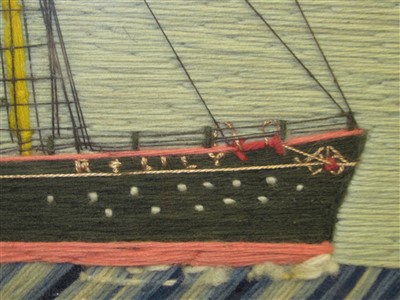 Lot 132 - A LATE 19TH/EARLY 20TH CENTURY SAILOR'S WOOLWORK PICTURE OF THE STEAM SHIP R. LILY