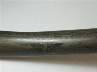 Lot 136 - AN UNUSUAL SCRIMSHAW DECORATED COW HORN BY CHARLES WOOD, CIRCA 1860