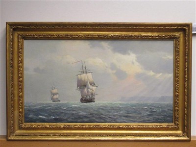 Lot 40 - δ DEREK GEORGE MONTAGUE GARDNER (BRITISH, 1914-2007) 'Galatea' & 'Sylph' in company off Belle-Ile, August 1796