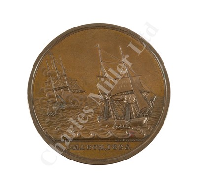 Lot 177 - A BRONZE MEDAL COMMEMORATING THE LOSS OF THE EAST INDIAMAN KENT BY T. HALLIDAY, 1ST MARCH 1825 and 6 prints