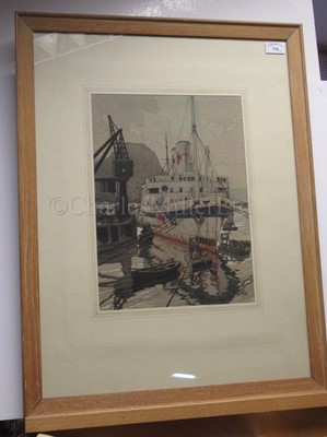 Lot 107 - δ FRED J. GIRLING (BRITISH, 1900-1982); A hospital ship in dock & another of Sheffield