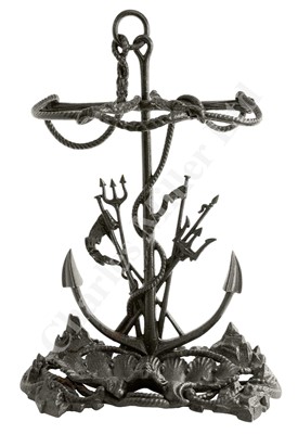 Lot 194 - A DECORATIVE MARINE THEMED CAST IRON STICK STAND, POSSIBLY COALBROOKDALE, CIRCA 1890