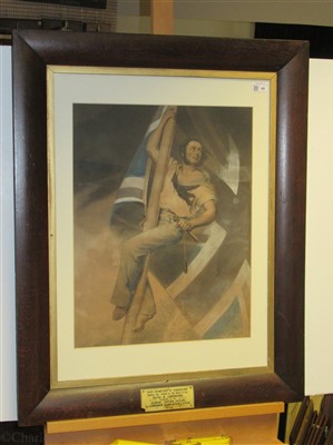 Lot 49 - A 19TH CENTURY MEZZOTINT OF JACK CRAWFORD NAILING THE COLOURS TO THE MAST DURING THE BATTLE OF CAMPERDOWN