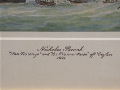 Lot 46 - ATTRIBUTED TO NICHOLAS POCOCK (BRITISH, 1740-1821) 'San Fiorenzo' & La 'Piemontaise' off Ceylon, 1804