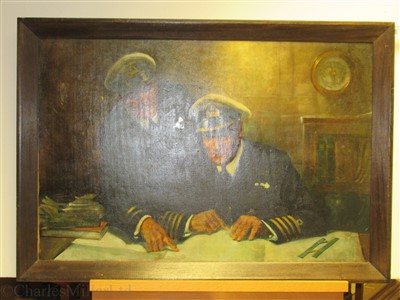 Lot 113 - FOLLOWER OF TERENCE CUNEO (BRITISH, 1907-1996) Captain 'Johnnie' Walker R.N. studying charts during the Battle of the Atlantic