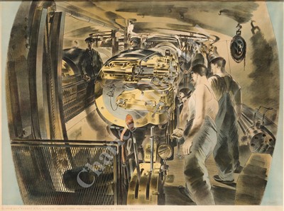 Lot 110 - δ AFTER BARNETT FREEDMAN (BRITISH, 1901-1958) 15-inch Gun Turret, HMS Repulse', Lithograph, 1941