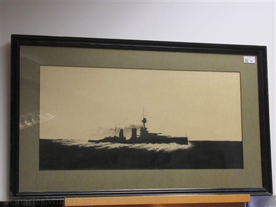 Lot 91 - GILBERT E WILKINSON, EARLY 20TH CENTURY NAVAL SCHOOL Silhouettes of H.M. Ships 'Queen Mary' and 'Repulse' circa 1916