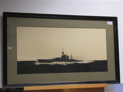 Lot 91 - GILBERT E WILKINSON, EARLY 20TH CENTURY NAVAL SCHOOL Silhouettes of H.M. Ships 'Queen Mary' and 'Repulse' circa 1916