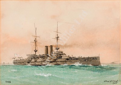 Lot 88 - WILLIAM FREDERICK MITCHELL (BRITISH, 1845-1914) H.M. Ships 'Canopus' and 'Exmouth'