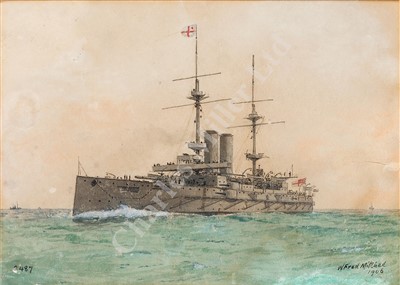 Lot 88 - WILLIAM FREDERICK MITCHELL (BRITISH, 1845-1914) H.M. Ships 'Canopus' and 'Exmouth'