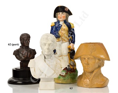 Lot 63 - A 19TH CENTURY PARIANWARE BUST OF NELSON BY ROBINSON & LEADBEATER, & 2 Nelson jugs